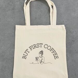Cream Tote Bag with Coffee Design